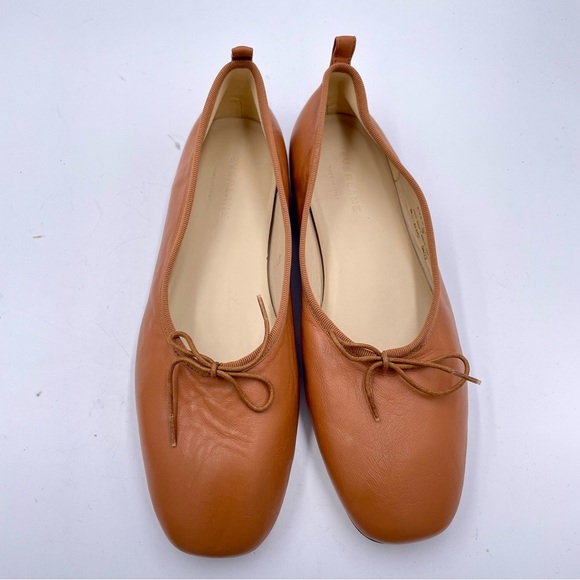 NEW Everlane Toasted Almond Tan Italian Leather The Day Tie Ballet Flat Size 9 - Picture 3 of 13